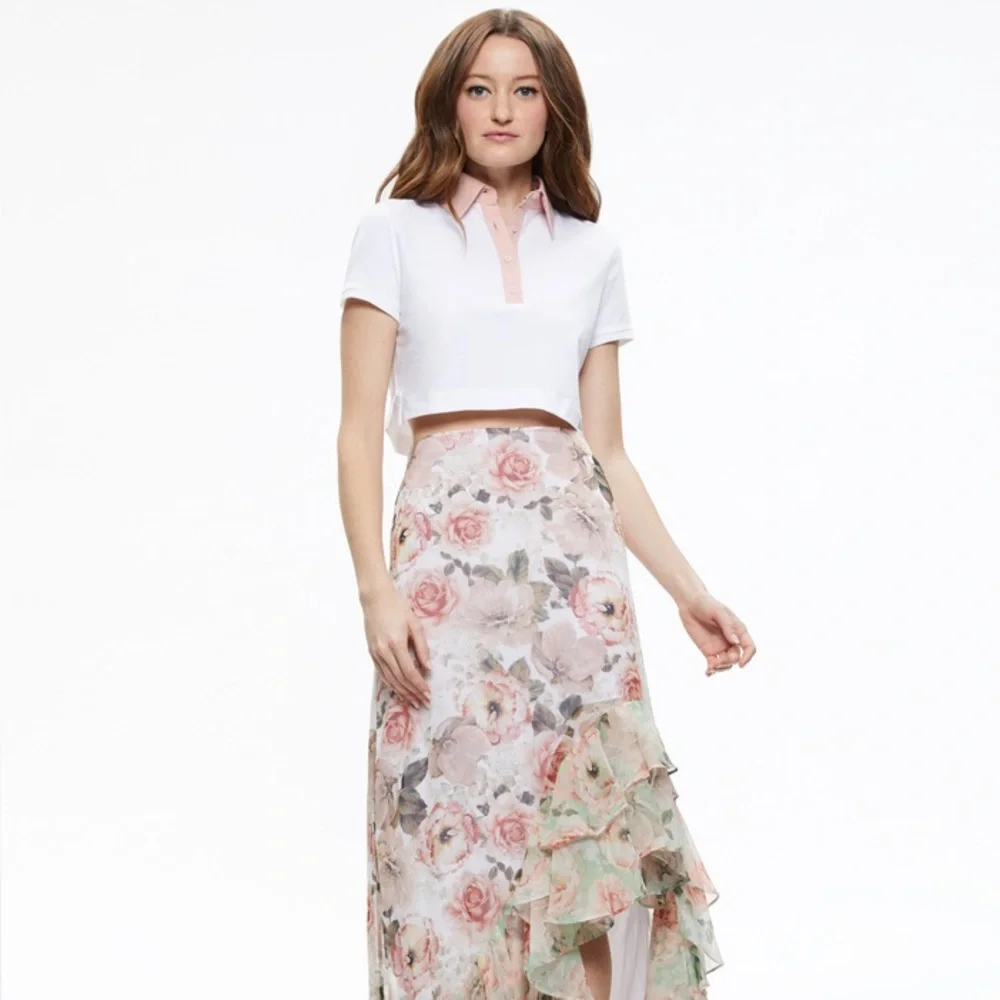 Alice + Olivia Kit Cropped Polo Shirt Size S - Picture 5 of 8